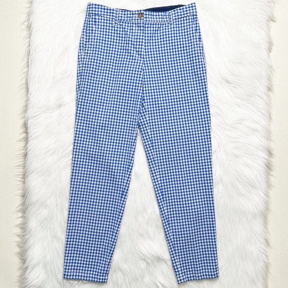SOLD-Talbots Blue and White Gingham Check Print Girlfriend Chino Pants - Picture 3 of 10